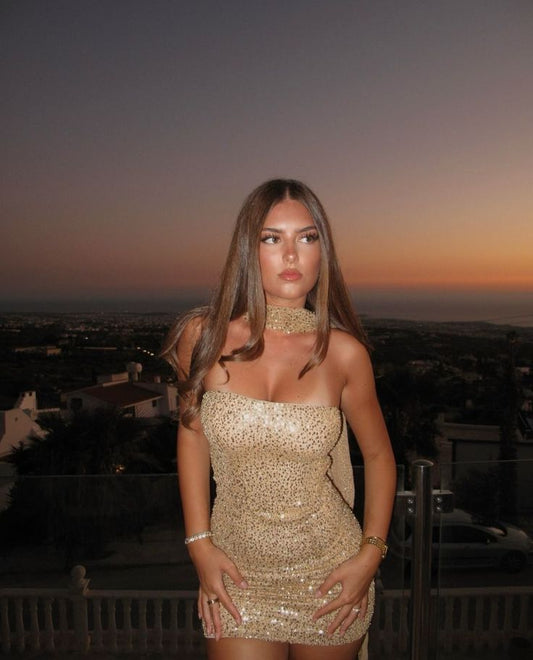Sexy Sheath Strapless Gold Sequin Short Mini Formal 8th Grade Homecoming Dresses Middle School Short Birthday Gowns Graduation Dress Hoco Outfits DH2015