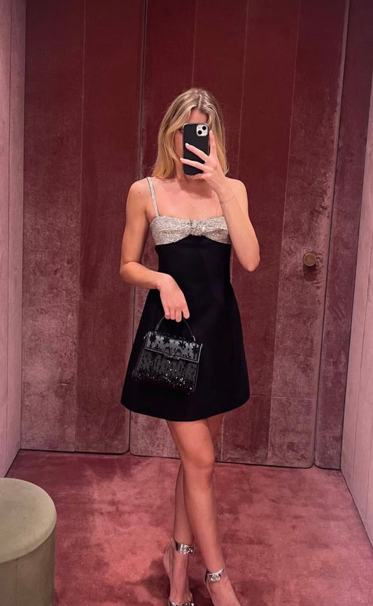 Modest A Line Spaghetti Straps Black Sequin Short Mini Formal 8th Grade Homecoming Dresses Middle School Short Cocktail Gowns Graduation Dress Hoco Outfits DH2031