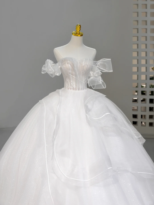 Vestido de novia princesa, vestido de fiesta con hombros descubiertos, vestido de novia largo de tul blanco, vestidos de novia sencillos, vestidos de novia modestos DH2044