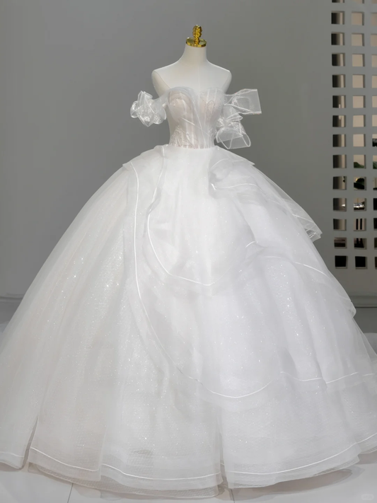 Vestido de novia princesa, vestido de fiesta con hombros descubiertos, vestido de novia largo de tul blanco, vestidos de novia sencillos, vestidos de novia modestos DH2044