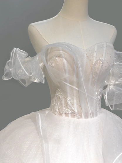 Vestido de novia princesa, vestido de fiesta con hombros descubiertos, vestido de novia largo de tul blanco, vestidos de novia sencillos, vestidos de novia modestos DH2044