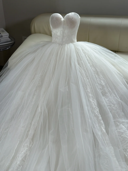 Vestido de novia atemporal, vestido de fiesta, escote corazón, tul, encaje, estilo bohemio, modesto, DH2048