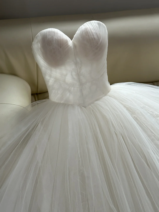 Vestido de novia atemporal, vestido de fiesta, escote corazón, tul, encaje, estilo bohemio, modesto, DH2048