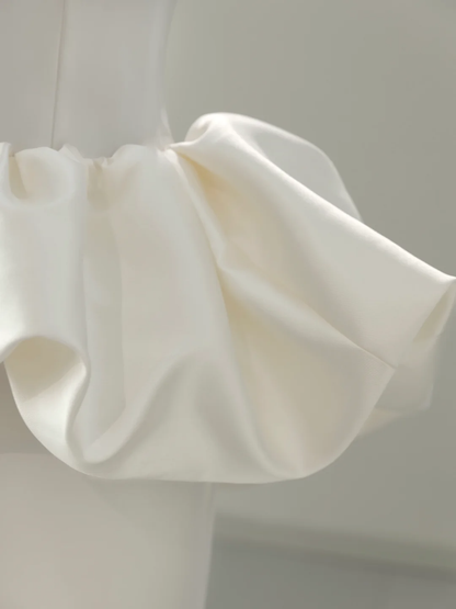 Vestido de novia único de corte sirena, escote corazón, satén blanco, sin mangas, largo, DH2053