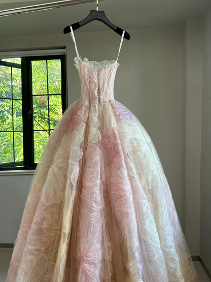 Hermoso vestido de quinceañera largo con escote corazón de tul rosa y flores, vestido formal para dulces 17, vestido de 15 años, vestido de dulces 16 DH2055