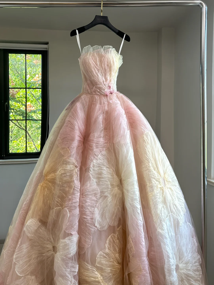 Hermoso vestido de quinceañera largo con escote corazón de tul rosa y flores, vestido formal para dulces 17, vestido de 15 años, vestido de dulces 16 DH2055