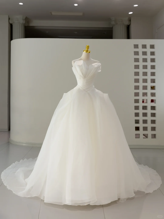 Vestido de novia atemporal, vestido de fiesta sin tirantes de tul, vestido de novia largo, vestidos de novia bohemios, vestidos de novia modestos DH2057
