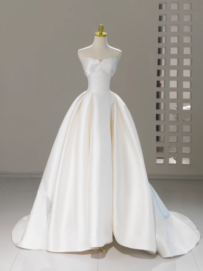 Vestido de novia atemporal, vestido de fiesta, escote corazón, satén blanco, largo, estilo bohemio, modesto, DH2059