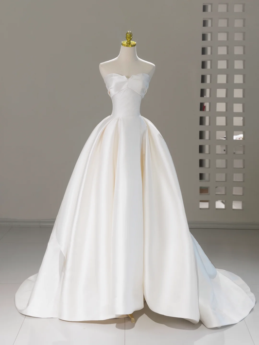 Vestido de novia atemporal, vestido de fiesta, escote corazón, satén blanco, largo, estilo bohemio, modesto, DH2059