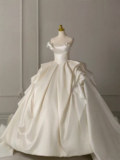 Vestido de novia atemporal, vestido de fiesta, escote corazón, satén blanco, vestido de novia largo, vestidos de novia largos, vestidos de novia modestos DH2075