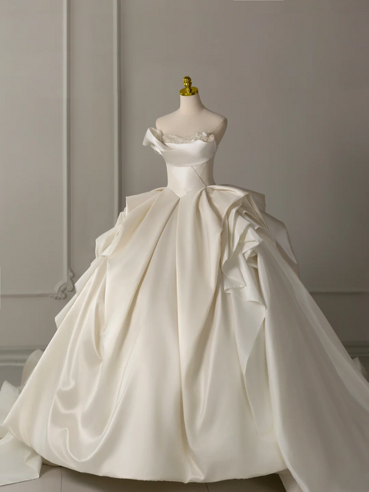 Vestido de novia atemporal, vestido de fiesta, escote corazón, satén blanco, vestido de novia largo, vestidos de novia largos, vestidos de novia modestos DH2075