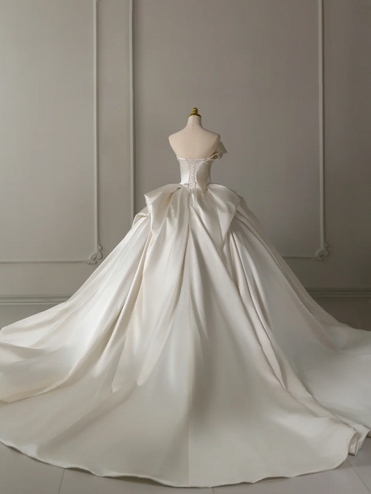 Vestido de novia atemporal, vestido de fiesta, escote corazón, satén blanco, vestido de novia largo, vestidos de novia largos, vestidos de novia modestos DH2075