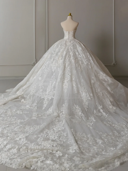 Vestido de novia atemporal, vestido de fiesta, escote corazón, encaje, blanco, largo, vestidos de novia largos, vestidos de novia modestos DH2076
