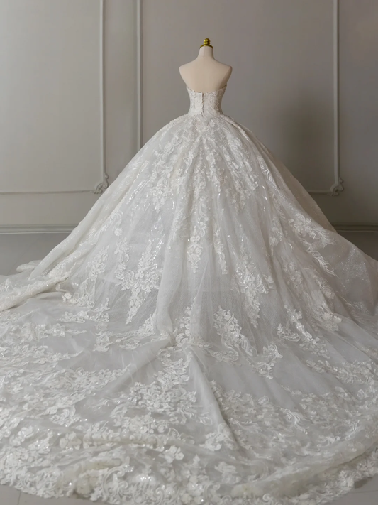 Vestido de novia atemporal, vestido de fiesta, escote corazón, encaje, blanco, largo, vestidos de novia largos, vestidos de novia modestos DH2076