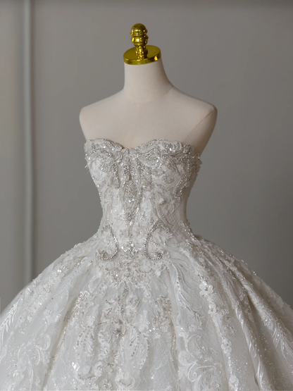 Vestido de novia atemporal, vestido de fiesta, escote corazón, encaje, blanco, largo, vestidos de novia largos, vestidos de novia modestos DH2076