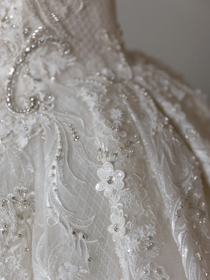 Vestido de novia atemporal, vestido de fiesta, escote corazón, encaje, blanco, largo, vestidos de novia largos, vestidos de novia modestos DH2076