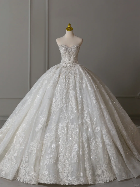 Vestido de novia atemporal, vestido de fiesta, escote corazón, encaje, blanco, largo, vestidos de novia largos, vestidos de novia modestos DH2076