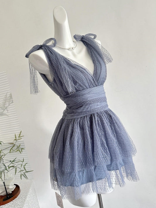 Cute A Line V Neck Tulle Gray Formal 8th Grade Homecoming Dresses Middle School Short Cocktail Gowns Graduation Dress Hoco Outfits DH2084