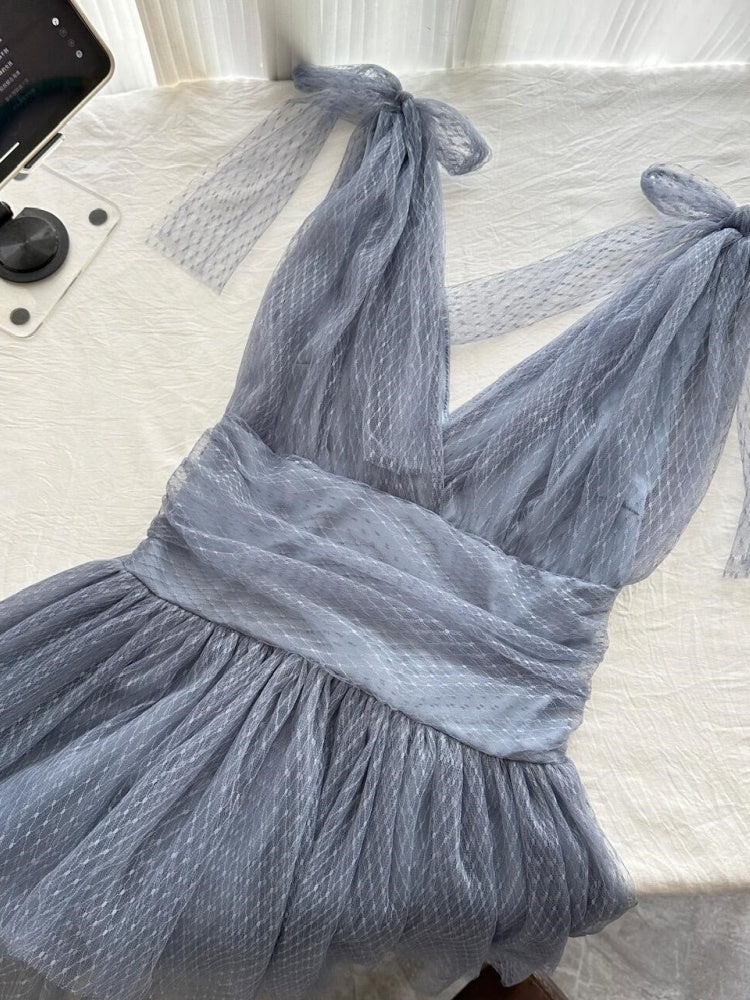 Cute A Line V Neck Tulle Gray Formal 8th Grade Homecoming Dresses Middle School Short Cocktail Gowns Graduation Dress Hoco Outfits DH2084