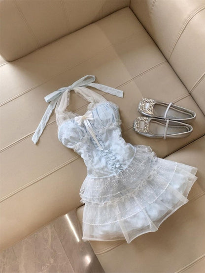 Cute A Line Halter Light Blue Tulle Formal 8th Grade Homecoming Dresses Middle School Short Cocktail Gowns Graduation Dress Hoco Outfits DH2085