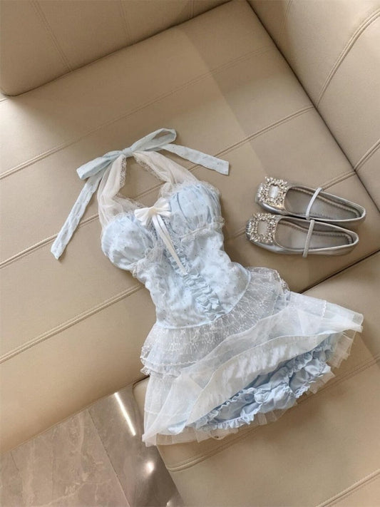 Cute A Line Halter Light Blue Tulle Formal 8th Grade Homecoming Dresses Middle School Short Cocktail Gowns Graduation Dress Hoco Outfits DH2085