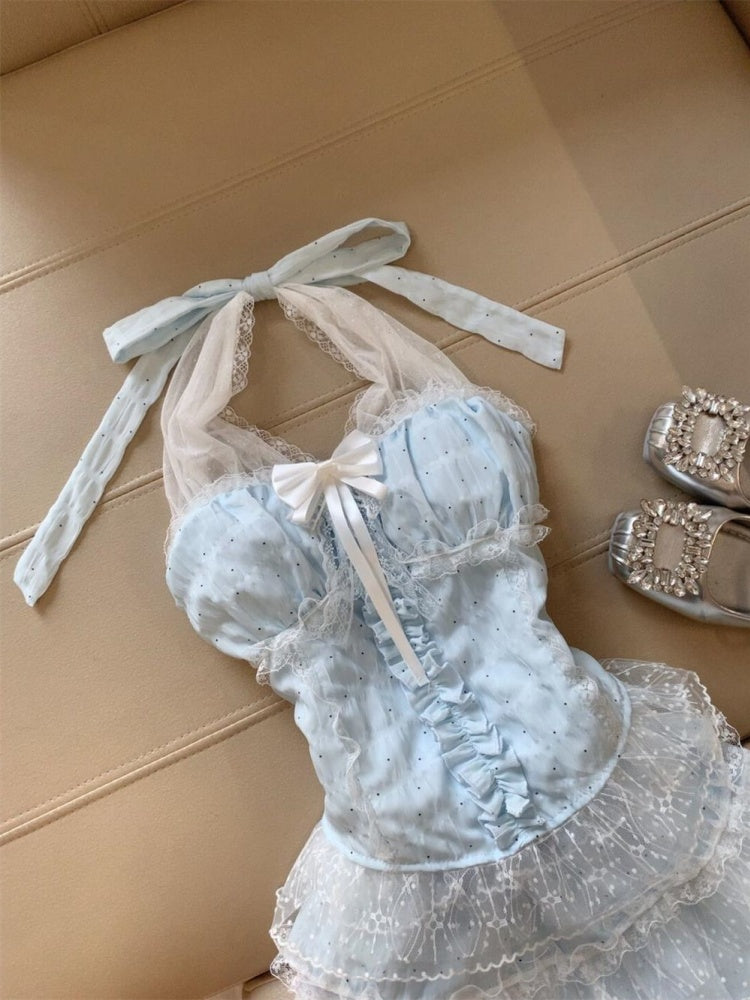 Cute A Line Halter Light Blue Tulle Formal 8th Grade Homecoming Dresses Middle School Short Cocktail Gowns Graduation Dress Hoco Outfits DH2085