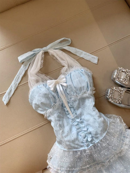 Cute A Line Halter Light Blue Tulle Formal 8th Grade Homecoming Dresses Middle School Short Cocktail Gowns Graduation Dress Hoco Outfits DH2085