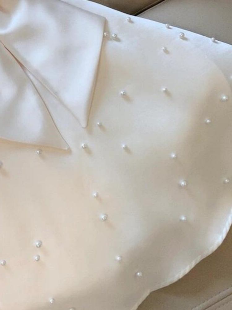 Cute A Line White Satin Pearls Formal 8th Grade Homecoming Dresses Middle School Short Cocktail Gowns Graduation Dress Hoco Outfits DH2086