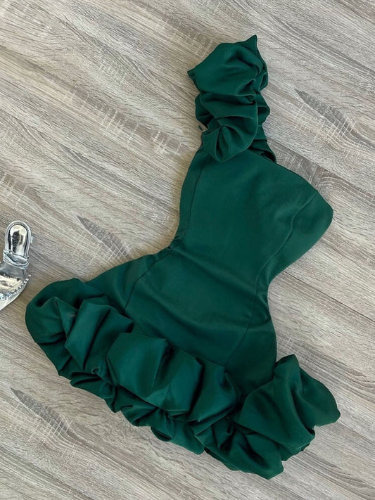 Sexy Sheath One Shoulder Green Satin Formal 8th Grade Homecoming Dresses Middle School Short Birthday Gowns Graduation Dress Hoco Outfits DH2091