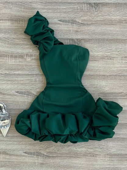 Sexy Sheath One Shoulder Green Satin Formal 8th Grade Homecoming Dresses Middle School Short Birthday Gowns Graduation Dress Hoco Outfits DH2091