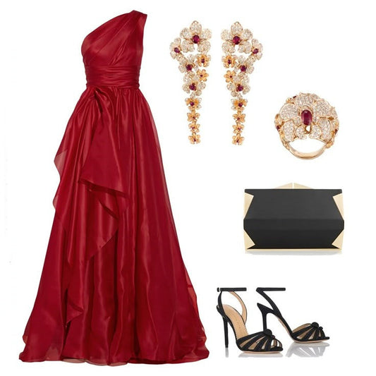 Hermoso vestido de fiesta de gasa roja con un solo hombro y corte en A, para cumpleaños, graduación, D2563