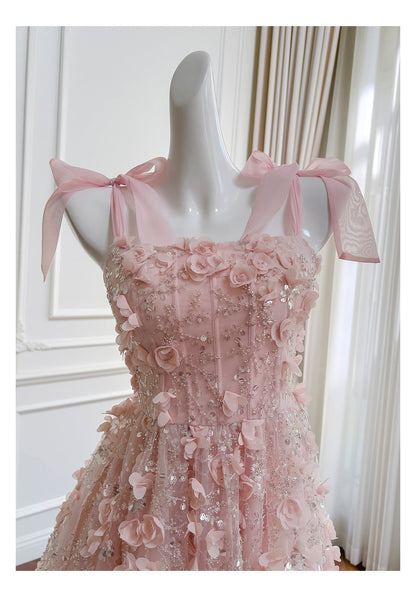 Modest A Line Spaghetti Straps Pink Sequin Formal 8th Grade Homecoming Dresses Middle School Short Birthday Gowns Graduation Dress Hoco Outfits DH2104