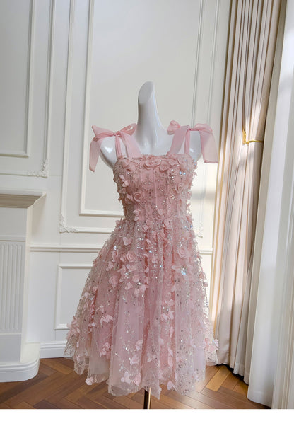 Modest A Line Spaghetti Straps Pink Sequin Formal 8th Grade Homecoming Dresses Middle School Short Birthday Gowns Graduation Dress Hoco Outfits DH2104