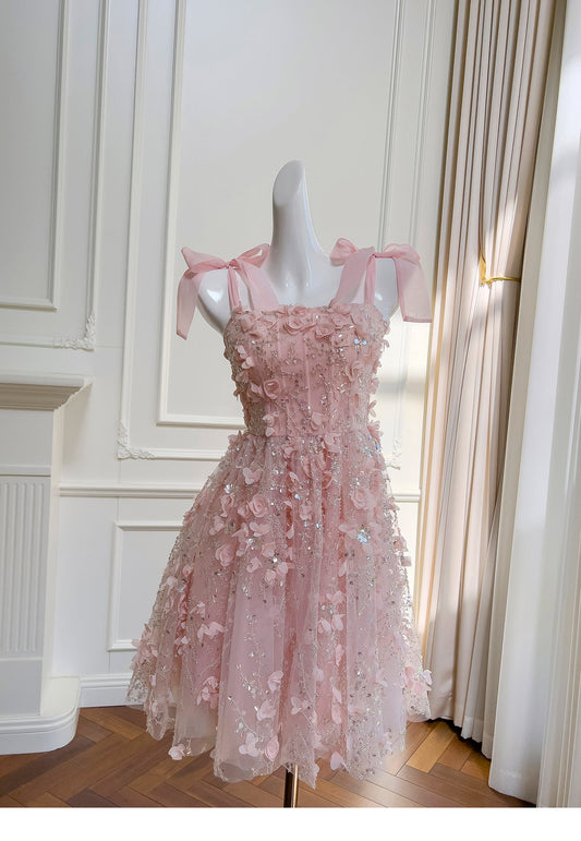 Modest A Line Spaghetti Straps Pink Sequin Formal 8th Grade Homecoming Dresses Middle School Short Birthday Gowns Graduation Dress Hoco Outfits DH2104