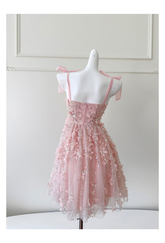 Modest A Line Spaghetti Straps Pink Sequin Formal 8th Grade Homecoming Dresses Middle School Short Birthday Gowns Graduation Dress Hoco Outfits DH2104