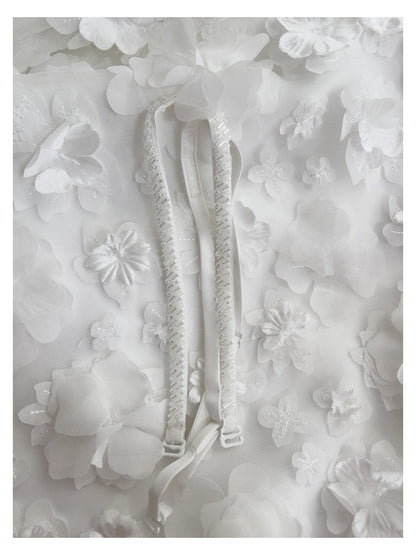 Modest A Line Spaghetti Straps White Floral Formal 8th Grade Homecoming Dresses Middle School Short Birthday Gowns Graduation Dress Hoco Outfits DH2105