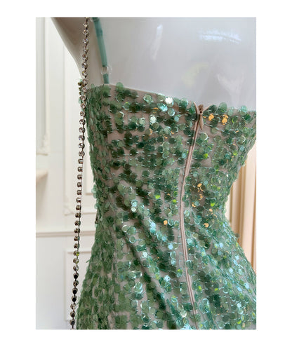 Modest Sheath Spaghetti Straps Sequin Green Formal 8th Grade Homecoming Dresses Middle School Short Birthday Gowns Graduation Dress Hoco Outfits DH2106