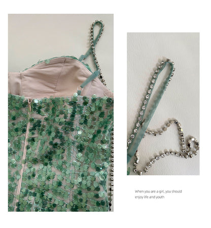 Modest Sheath Spaghetti Straps Sequin Green Formal 8th Grade Homecoming Dresses Middle School Short Birthday Gowns Graduation Dress Hoco Outfits DH2106