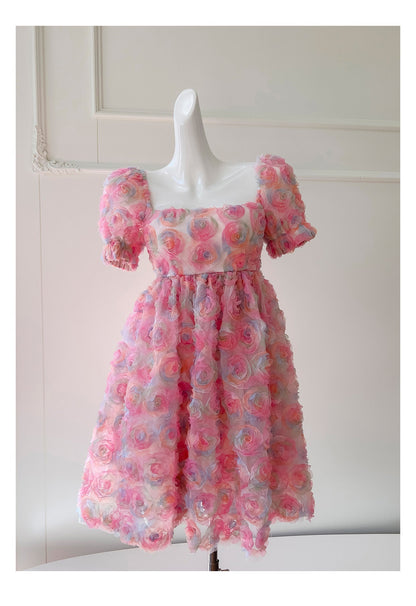 Vestido de fiesta único con escote cuadrado, floral, rosa, corto, formal, para octavo grado, vestido de cóctel corto para secundaria, trajes Hoco DH2115