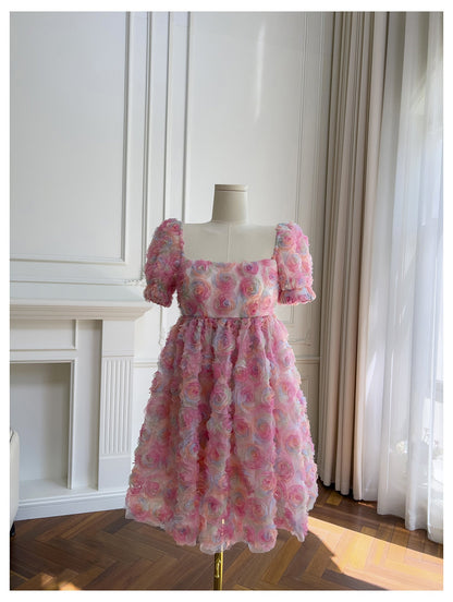 Vestido de fiesta único con escote cuadrado, floral, rosa, corto, formal, para octavo grado, vestido de cóctel corto para secundaria, trajes Hoco DH2115