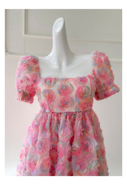Vestido de fiesta único con escote cuadrado, floral, rosa, corto, formal, para octavo grado, vestido de cóctel corto para secundaria, trajes Hoco DH2115