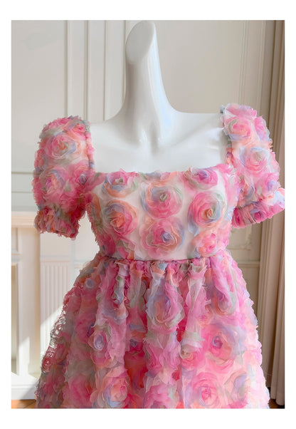 Vestido de fiesta único con escote cuadrado, floral, rosa, corto, formal, para octavo grado, vestido de cóctel corto para secundaria, trajes Hoco DH2115