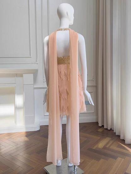 Modest A Line Halter V Neck Blush Pink Chiffon Formal 8th Grade Homecoming Dresses Middle School Short Birthday Gowns Graduation Dress Hoco Outfits DH2117