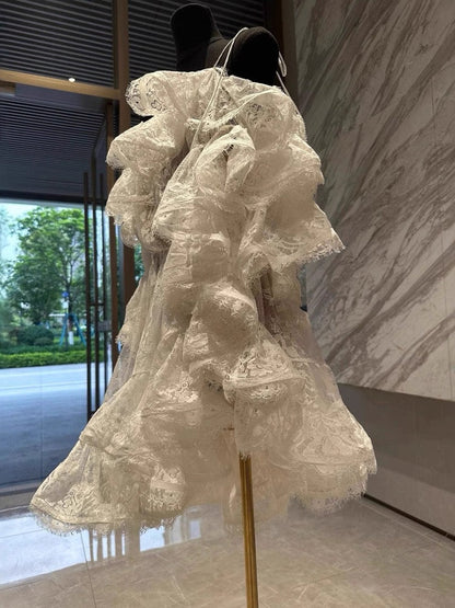 Vestido de princesa con hombros descubiertos, de encaje blanco, corto, minivestido formal para octavo grado, vestido de cóctel corto para secundaria, Hoco Outfits DH2118