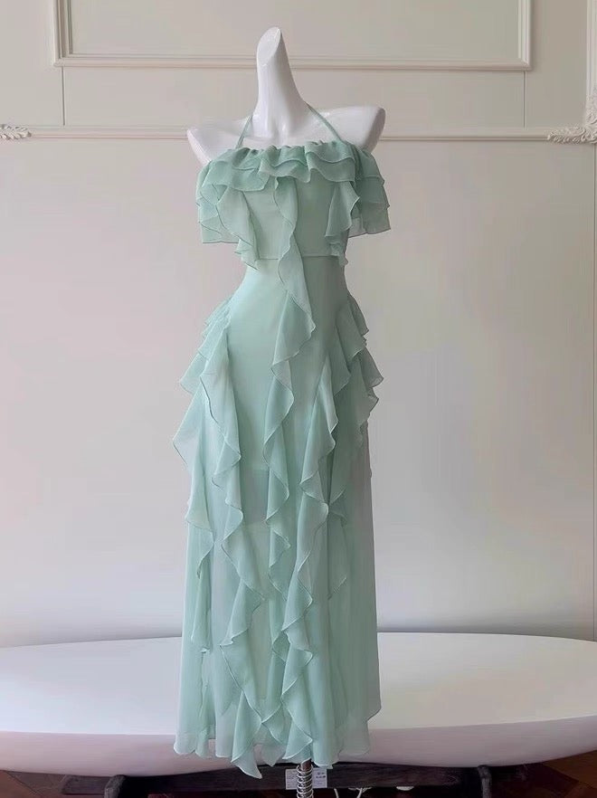 Vestido de fiesta largo de gasa rosa ruborizado con hombros descubiertos, sexy, corte A, para cumpleaños número 20, DH2119