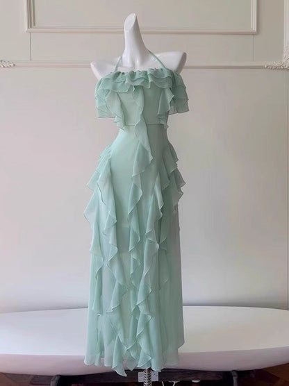 Vestido de fiesta largo de gasa rosa ruborizado con hombros descubiertos, sexy, corte A, para cumpleaños número 20, DH2119