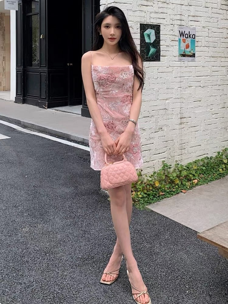 Sexy Sheath Spaghetti Straps Pink Sequin Short Mini Formal 8th Grade Homecoming Dresses Middle School Short Birthday Gowns Graduation Dress Hoco Outfits DH2125