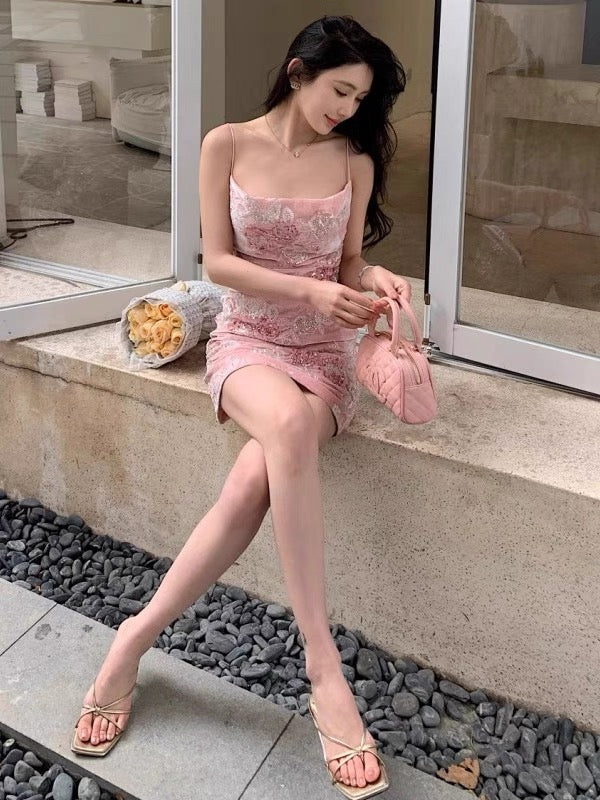 Sexy Sheath Spaghetti Straps Pink Sequin Short Mini Formal 8th Grade Homecoming Dresses Middle School Short Birthday Gowns Graduation Dress Hoco Outfits DH2125
