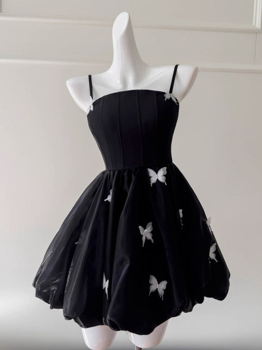 Vestido de fiesta modesto con tirantes finos en organza negra, vestido formal para octavo grado, vestido de regreso a casa, vestido corto para estudiantes de secundaria, vestido de graduación para 18 años, vestidos Hoco DH2127
