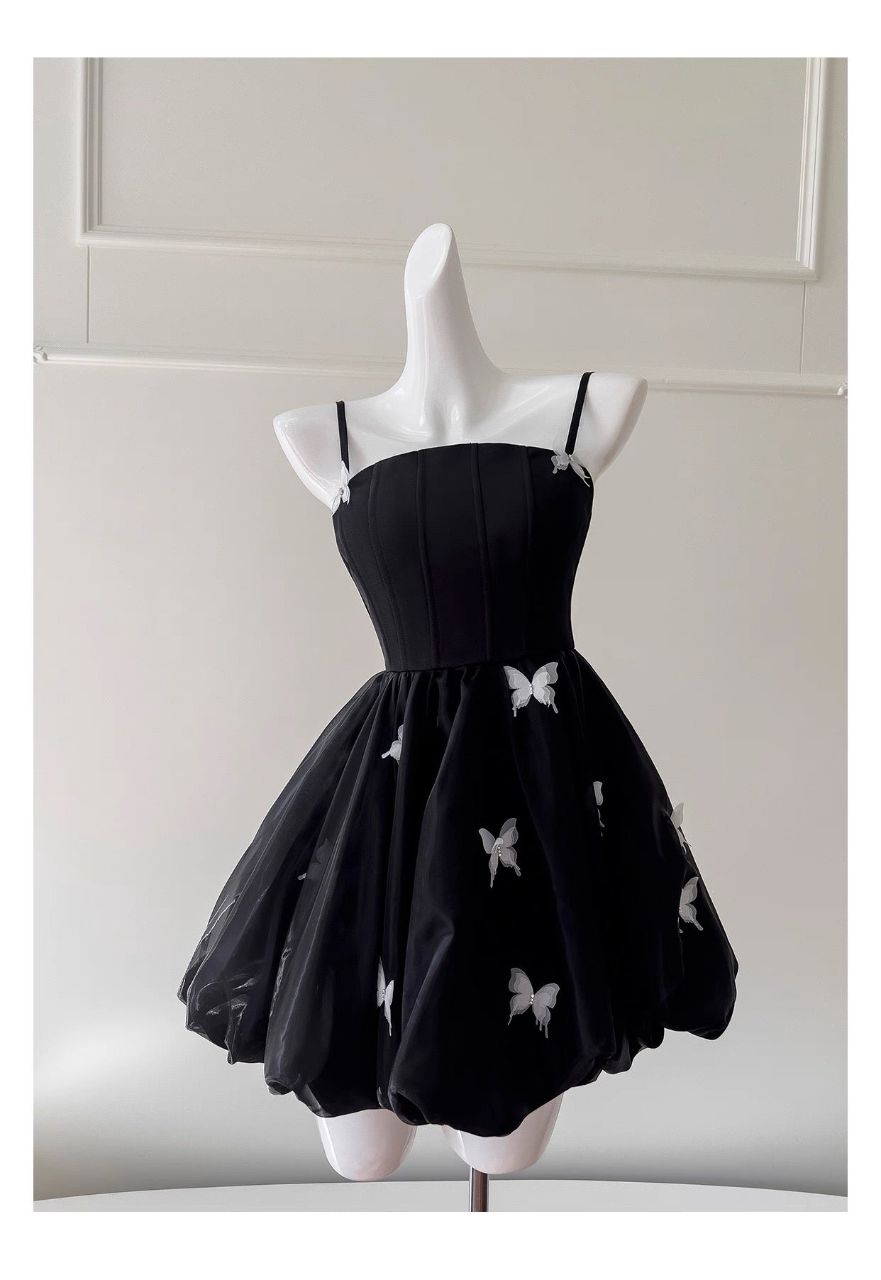 Vestido de fiesta modesto con tirantes finos en organza negra, vestido formal para octavo grado, vestido de regreso a casa, vestido corto para estudiantes de secundaria, vestido de graduación para 18 años, vestidos Hoco DH2127